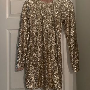 Urban Outfitters gold sequin long sleeve dress